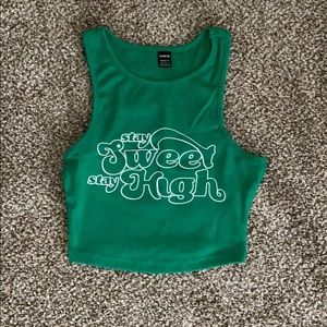 cute green “stay sweet stay high” top